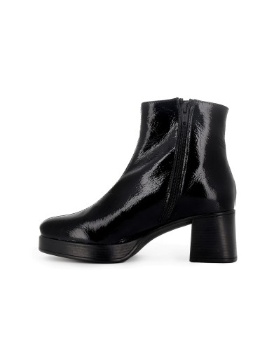 Botin piel charol con cremallera con tacon y plataforma mujer negro