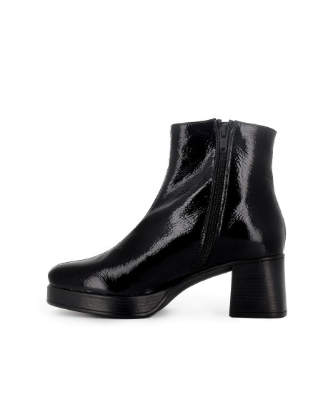 Botin piel charol con cremallera con tacon y plataforma mujer negro
