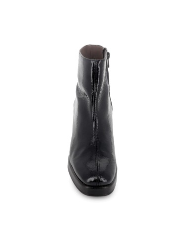 Botin piel charol con cremallera con tacon y plataforma mujer negro