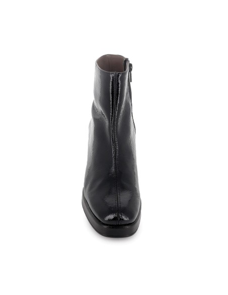 Botin piel charol con cremallera con tacon y plataforma mujer negro