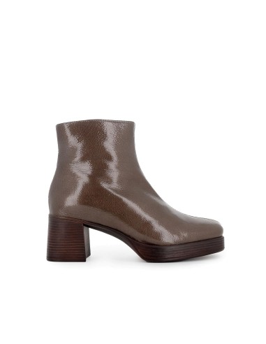 Botin piel charol con cremallera con tacon y plataforma mujer marron