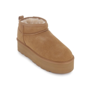 Botin piel serraje con pelito con suela volumen mujer cuero 2