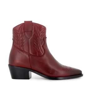 Botin campero piel lisa bordados tacón bajo mujer rojo