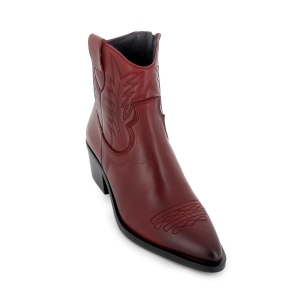 Botin campero piel lisa bordados tacón bajo mujer rojo 2