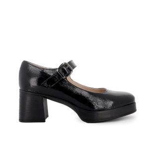 Zapato de correa en piel charol con cierre de hebilla mujer negro