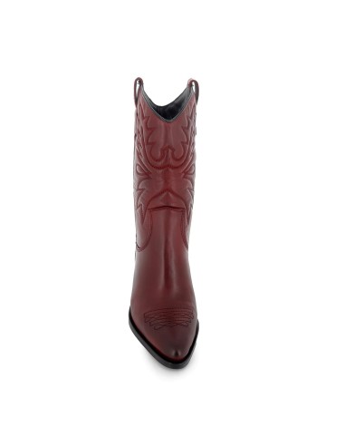 Bota campera piel lisa bordados tacón mujer roja