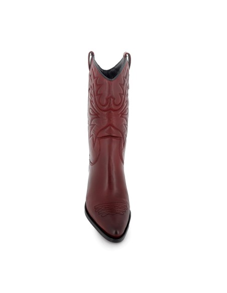 Bota campera piel lisa bordados tacón mujer roja