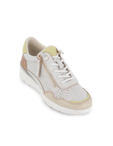 Deportiva piel cordones y cremallera mujer blanco