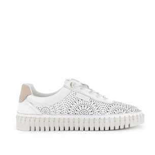 Zapato piel calados cordones elasticos piso dentado mujer blanco
