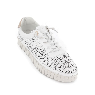 Zapato piel calados cordones elasticos piso dentado mujer blanco 2