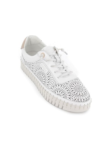 Zapato piel calados cordones elasticos piso dentado mujer blanco