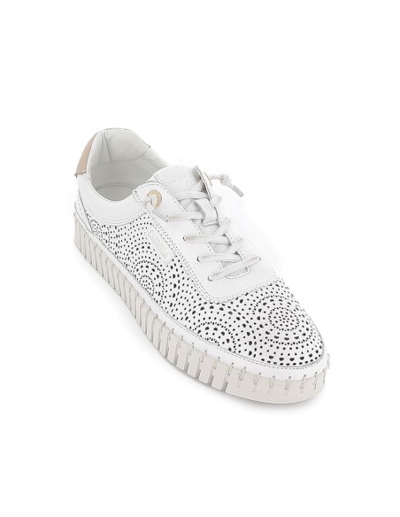 Zapato piel calados cordones elasticos piso dentado mujer blanco