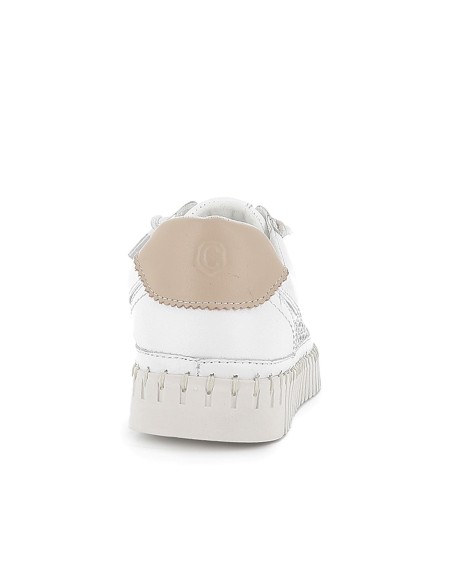 Zapato piel calados cordones elasticos piso dentado mujer blanco