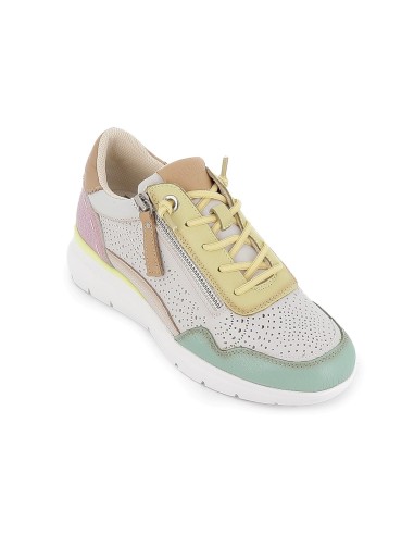 Deportiva piel cordones y cremallera mujer marfil