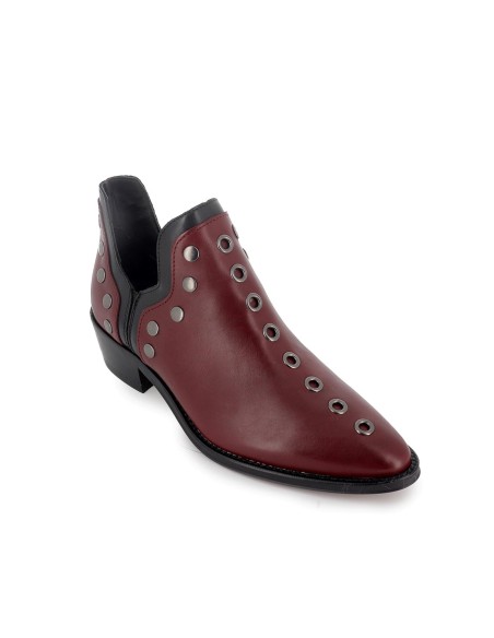 Botines abiertos piel napa diseño tachas y vivos con tacon 4 cm mujer rojo