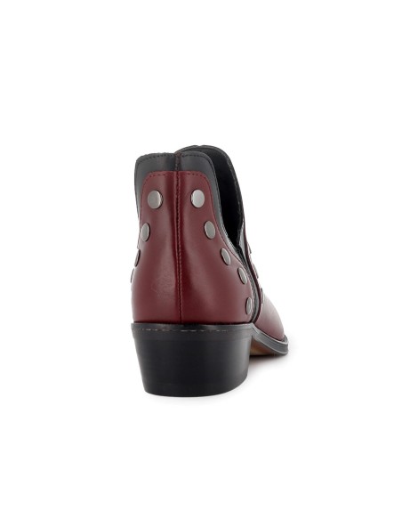 Botines abiertos piel napa diseño tachas y vivos con tacon 4 cm mujer rojo