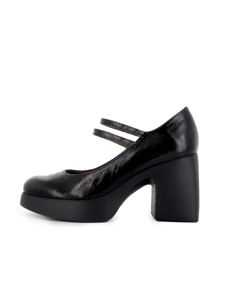 Zapato piel con 2 correas con tacon y plataforma mujer negro