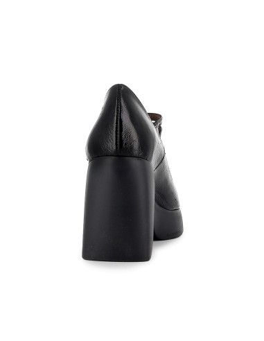 Zapato piel con 2 correas con tacon y plataforma mujer negro