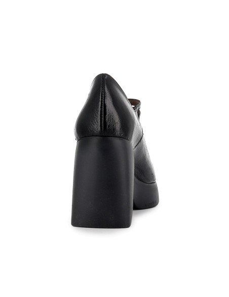 Zapato piel con 2 correas con tacon y plataforma mujer negro