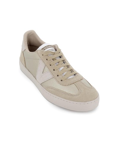 Deportiva piel y serraje con plantilla y cordones mujer dorado