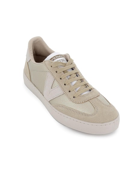 Deportiva piel y serraje con plantilla y cordones mujer dorado