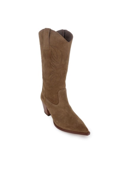 Botin campero en piel serraje y cremallera mujer taupe