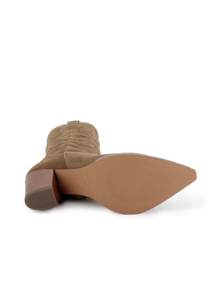 Botin campero en piel serraje y cremallera mujer taupe