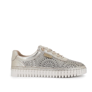 Zapato piel calados cordones elasticos piso dentado mujer dorado