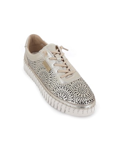 Zapato piel calados cordones elasticos piso dentado mujer dorado