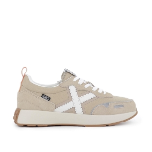 Sneakers con cordones piel ante y nylon beige hombre