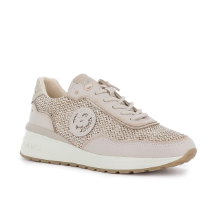 Deportiva piel combi rafia cuña mujer beige 2