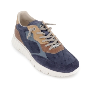 Deportivo piel calados piso ligero y flexible hombre azul 2