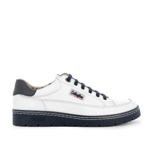 Deportivos piel contraste detalles azules hombre blanco