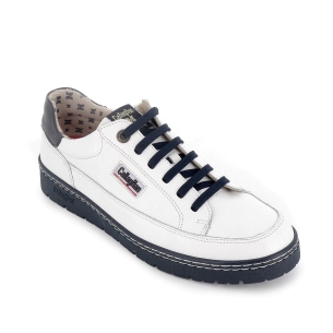 Deportivos piel contraste detalles azules hombre blanco 2