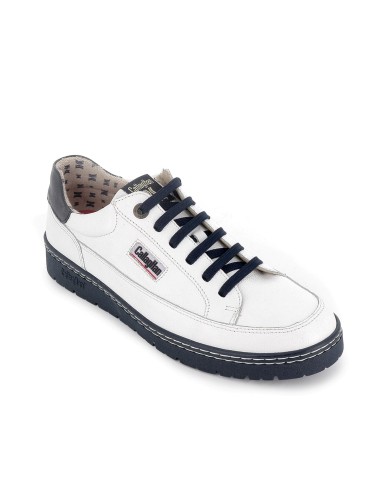 Deportivos piel contraste detalles azules hombre blanco