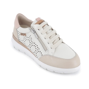 Deportiva piel troquelada diseño cremallera y cuña mujer marfil 2