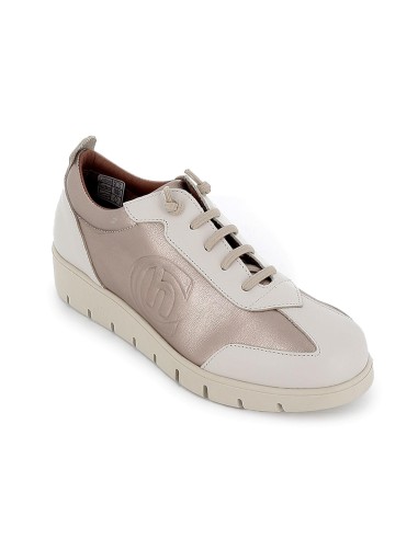 Deporte piel combi y cordones elasticos cuña mujer dorado