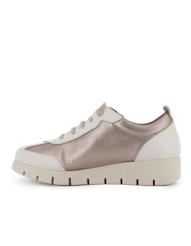 Deporte piel combi y cordones elasticos cuña mujer dorado