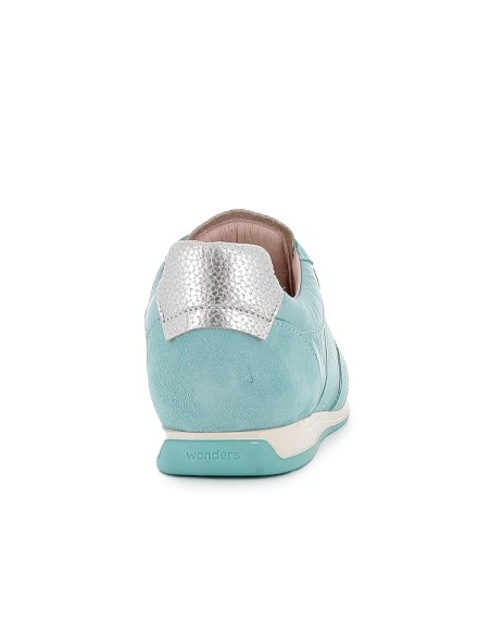 Deportiva piel y nylon cordones elasticos plana mujer azul