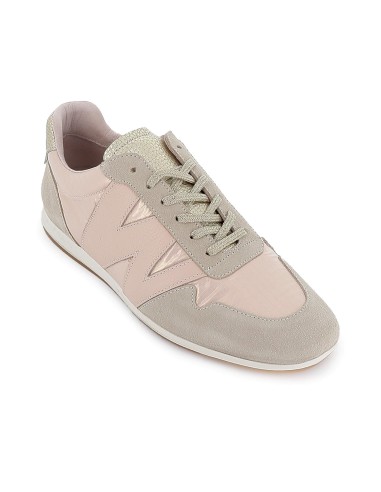 Deportiva piel y nylon cordones elasticos plana mujer beige