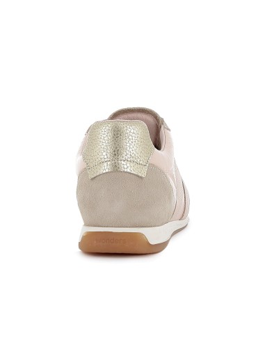 Deportiva piel y nylon cordones elasticos plana mujer beige
