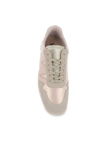 Deportiva piel y nylon cordones elasticos plana mujer beige