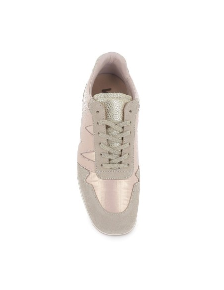 Deportiva piel y nylon cordones elasticos plana mujer beige