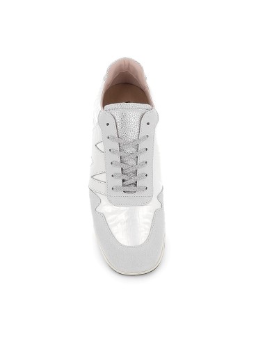 Deportiva piel y nylon cordones elasticos plana mujer blanco