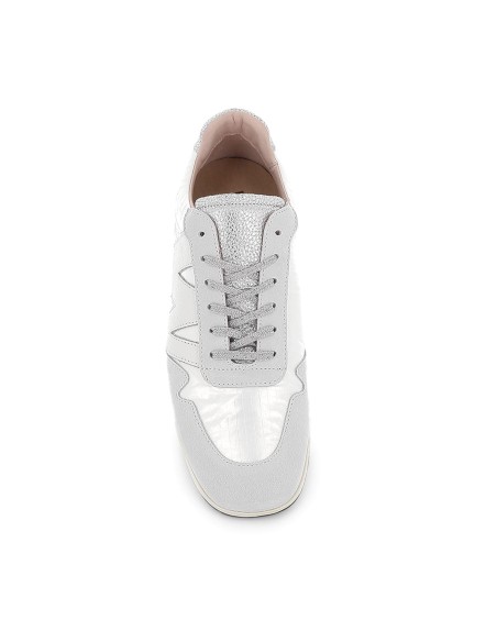 Deportiva piel y nylon cordones elasticos plana mujer blanco