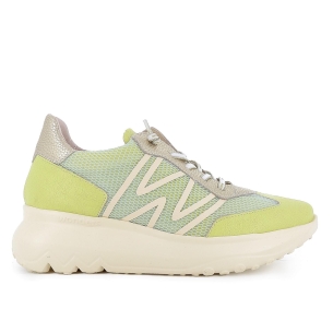 Deportiva piel y rejilla cordones elasticos mujer dorado