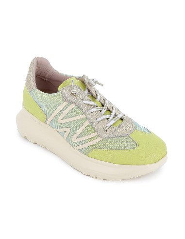 Deportiva piel y rejilla cordones elasticos mujer dorado