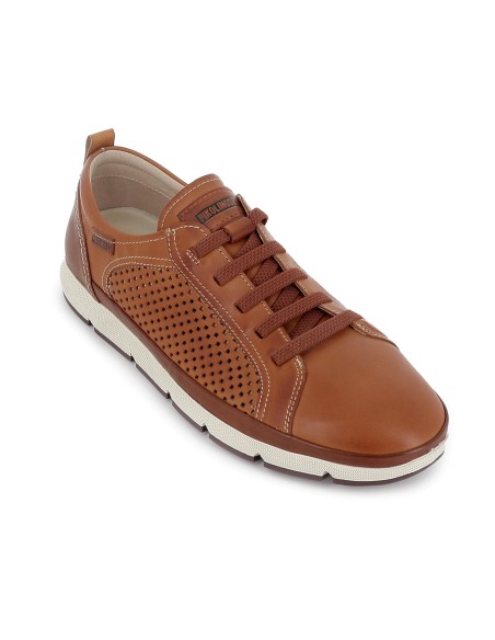 Zapato piel semi-troquelados de cordones elásticos hombre brandy