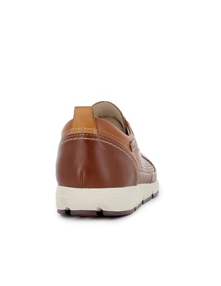 Zapato piel semi-troquelados de cordones elásticos hombre brandy