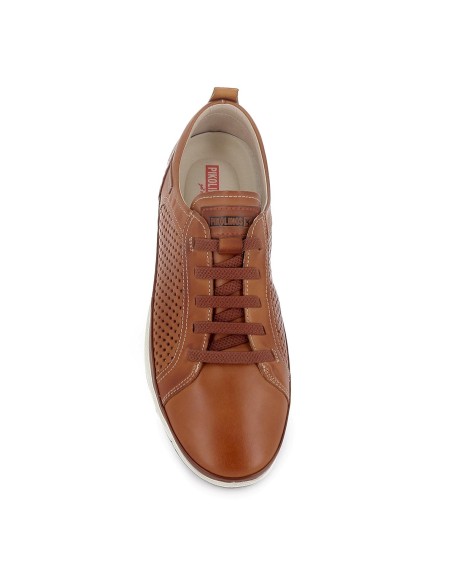 Zapato piel semi-troquelados de cordones elásticos hombre brandy